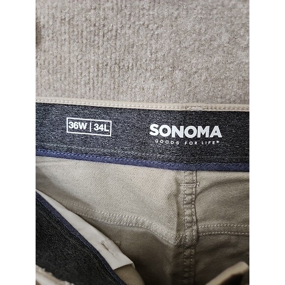 Sonoma Everyday All Day Pants Mens 36x34 Khaki Straight Fit Flexwear Waist NEW - Picture 8 of 11
